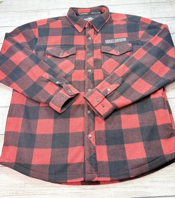 Harley-Davidson Other - Harley-Davidson Men's H-D Plaid Fleece Shirt Jacket Black Red Size XL